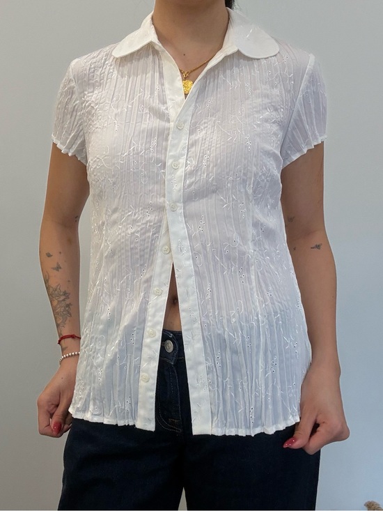 Jessica Tops - Jessica White Eyelet Short-Sleeve Button-Down Shirt